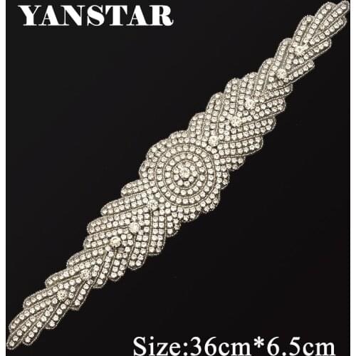 YANSTAR(1pcs) Hand Sew Silver Crystal Rhinestones Appliques On Wedding Dress Belt DIY Bridal Gown Sash YS905