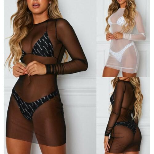 Women Bikini Cover Up Sexy Lace Crochet Solid Color See Through Bathing Suit Swimwear Beach Dress Beachwear Sundress
