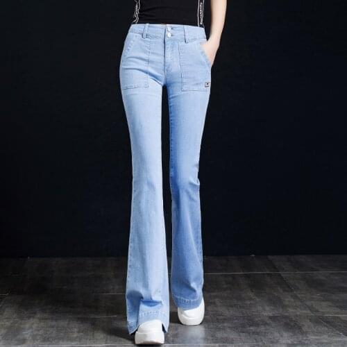 Womens jeans summer Slim Tencel Mid waist Flare Pants Full Length jeans N0209