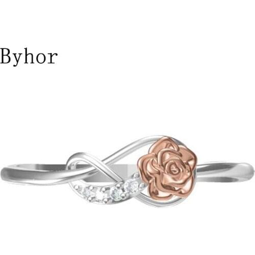Byhor Solid 14K White+Rose Gold 0.03ct Natural Diamonds Fine Jewelry Trendy Wedding Gift 2020 новинка ring Diamond кольца Women