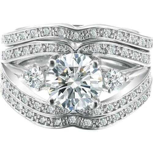 Silver Color Luxury 3 Rounds Bijoux Fashion Wedding Ring Set White Flower Cubic Zirconia Jewelry For Women As Chirstmas Gift