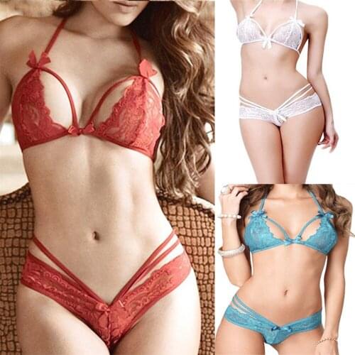 Women Sexy Underwear Bra Thong Lingerie Hot Erotic Lace Three Point Sleep Wear Night Gowns Sexy Outfit Porno Ladies Bra Suits