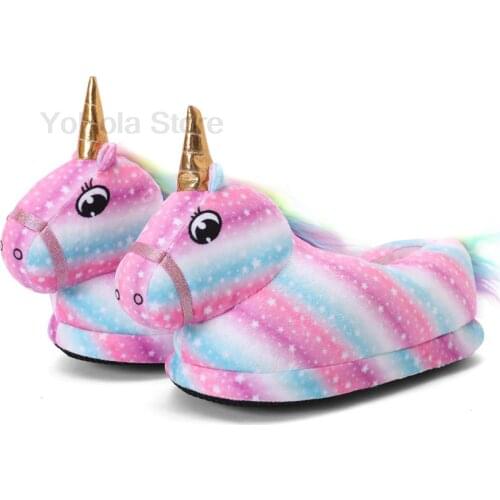 Winter Home Slippers Unicorn Shoes Funny Animal Flat Warm Soft Comfortable Indoor Floor Slippers Women Men Plush House Shoes