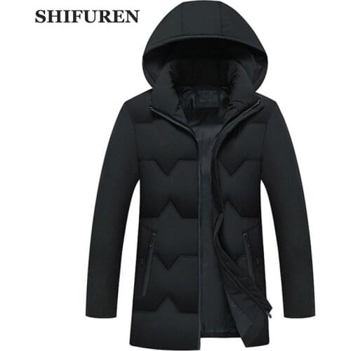 SHIFUREN 2019 Hooded Winter Jacket Men Warm Parka Thicken Causal Male Cotton-padded Overcoat Long Sleeve Outwear Clothes