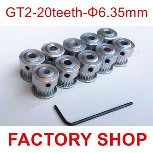 10 pieces/pack 20 teeth Bore 6.35mm GT2 Timing Pulley fit width 6mm of 2GT timing Belt 3D 6.35 mm 20 toothed high quality