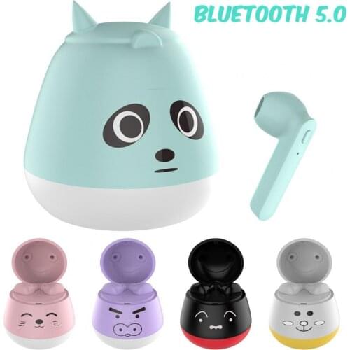 ZW-T7 TWS Earbuds Wireless Stereo Sound Earphone Cute Headset Pink Bear Gray Elf Black Pig Purple Panda Blue Five Colors