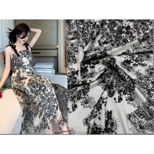 1 Yards 130CM Width Fashion Dress Top Quality Off White Gorgeous Embroidered French Lace Fabric Sequins Bridal Lace Fabric