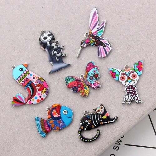 5pcs Colorful Alloy Bird Dog Animals Enamel Charms Small Big Size Lovely DIY Handmade Jewelry For Necklace Accessory