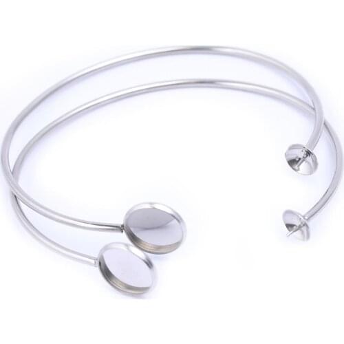 5pcs 12mm round cabochon bracelet base settings stainless steel cuff bracelets bangle bezel blanks diy accessories