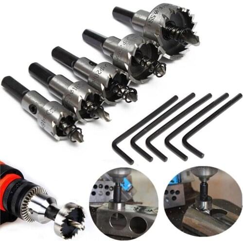 5-piece high-speed steel sawtooth hole opener metal plate hole with various aluminum plate iron plate punch drill set 16-30mm