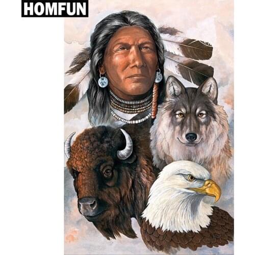 HOMFUN Diamond Painting Cross Stitch "Indian animals" 5D DIY Diamond Embroidery Full Square/round Rhinestone Of Picture A06129