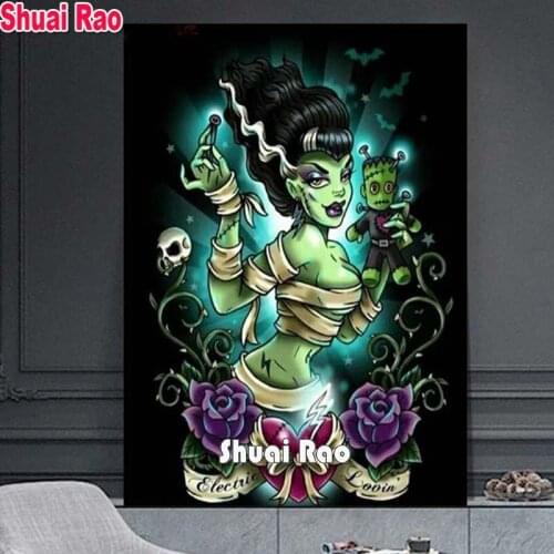 Diamond Painting"cartoon girl skull rose"Full Square Drill Resin Embroidery Diy 5d Diamond Mosaic cross stitch halloween gift