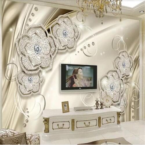 Beibehang Custom wallpaper fashion golden palace style 3d high-end jewelry silk European TV background wall papel de parede