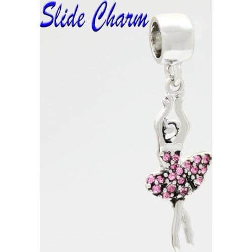 Free shipping new European and American popular jewelry pink Rhinestone pendant ballerina DIY charm beads fit Pandora bracelet
