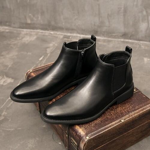 Yomior Autumn Winter New Pointed Toe Chelsea Boots Fashion Men Casual Shoes Vintage British Dress Men Ankle Boots Black