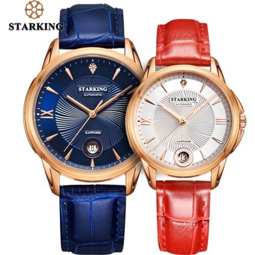STARKING Couple Watches Ladies Mens Automatic Self-wind Sapphire Glass Wristwatch for Lover Wedding Gift Relogio Waterproof 50M