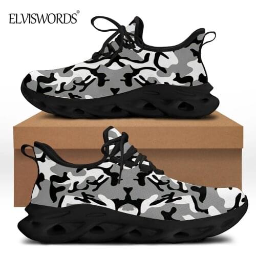 ELVISWORDS Classic Black and White Camo Print Lace-up Sport Sneaker for Teen Boys 2021 New Flex Control Breathable Footwear
