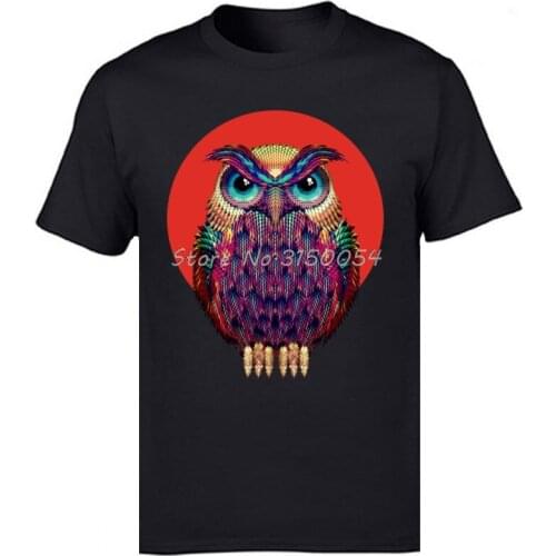Colored Sunset Owl Printed T Shirt Summer Men Cotton TShirt Animal Decorate Vintage T-shirt Mens Funny Tees Tops Harajuku