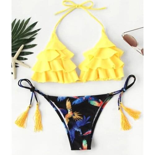2020 Hot Selling Bikini Europe And America Backless Printed Halter Sexy Bathing Suit Womens Beach Cute Tour Bathing Suit /30