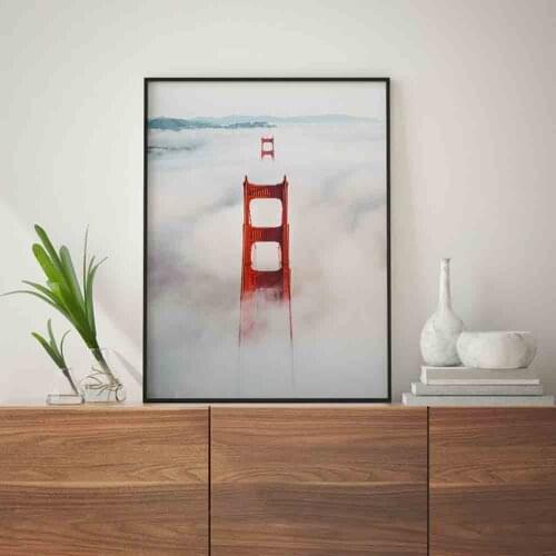 Golden Gate Foggy Misty Bridge Poster Vintage Architecture Cityscape Canvas Painting San Francisco Art Wall Pictures for Living