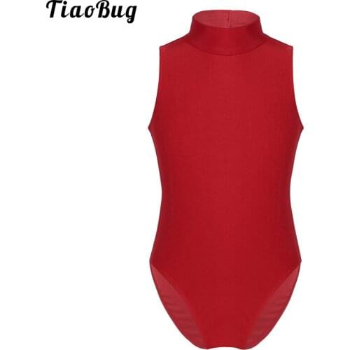 TiaoBug Kids Girls Sleeveless Mock Neck Cutout Back Ballet Dance Gymnastics Leotard Jumpsuit Bodysuit For 5 To 14 Years Children