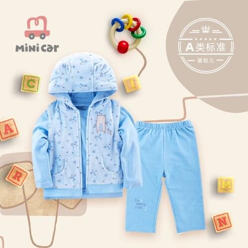 Baby boy suit baby spring and autumn three piece warm suit baby long sleeve hooded outwear