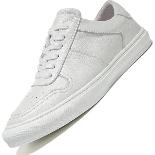 2021 New Men Casual Shoes Luxury Brand Fashion Black White Sneakers Men 100% COw Leather Breathable Soft Walking Footwear