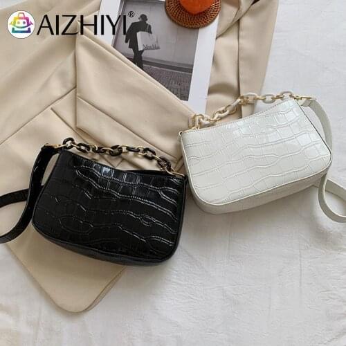 Fashion Women Stone Pattern PU Leather Chain Shoulder Underarm Bag Ladies Casual Solid Color Small Handbag Purse