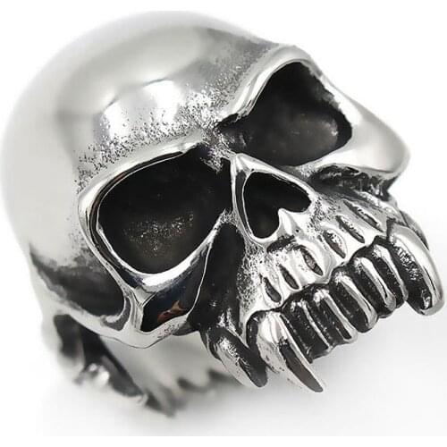 AsJerlya Mens Calvarium Skull Ring Gothic 316L Stainless Steel Biker Ring Motorcycle Band Jewellery