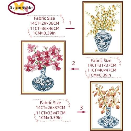 GG Blue and White Porcelain Vase Cross Stitch Kits 11CT14CT Joy Sunday Cross Stitch Embroidery Needlework Sets for Home Decor