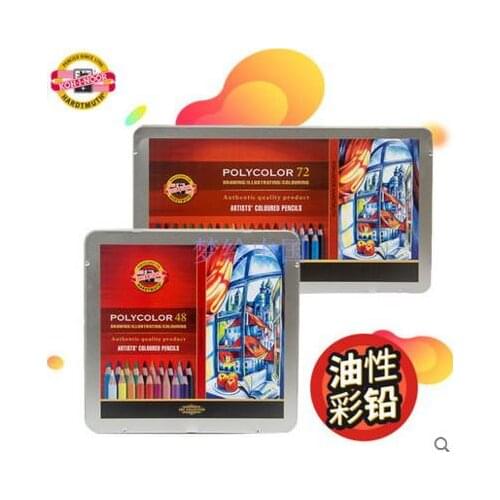 Koh-I-Noor Set of Woodless Polycolor Coloured Pencils,tin box,3.8mm Lead Contains Special Oils To Create Water-resistant