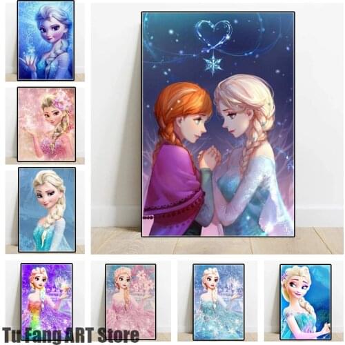 Canvas Painting Wall Art Disney Frozen Princess Anna Elsa Cartoon Posters and Prints Home Decor Pictures Living Room Decoration
