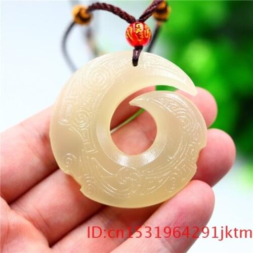 Jade Rune Pendant Necklace Jewelry Chinese Women Charm Amulet for Men White Double-sided Natural Carved Gifts Fashion