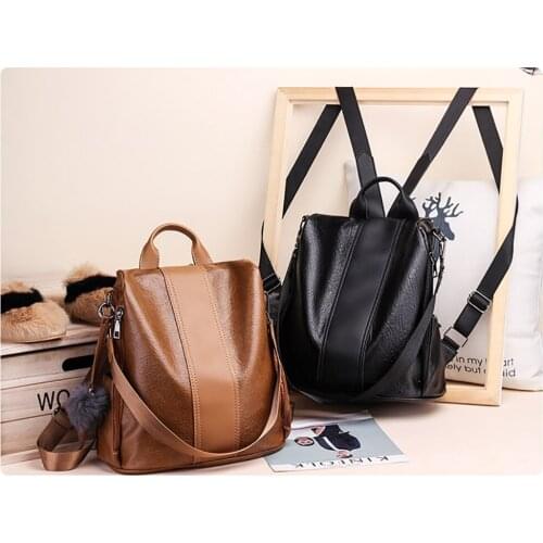 2019 New Womens Anti-Theft Backpack PU Leather Waterproof Female Shoulder Bag Large Capacity Travel Bag Student Campus Backpack