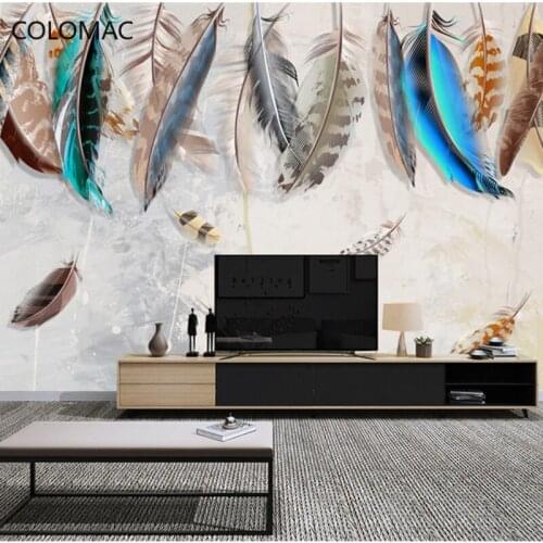 Colomac Custom Nordic Modern Hand-painted Feather Wallpaper KOL Living Room Background Mural Living Room Decor Drop Shopping