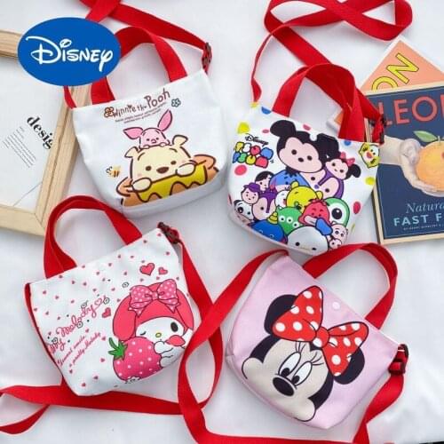 Disney 2021 Autumn New Childrens Shoulder Bag Toddler Messenger Bag Cartoon Mickey Lattice Coin Purse Wallet
