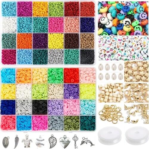Flat Round Polymer Clay Spacer Beads Boxes For DIY Bohemian Bracelets Jewelry Hand Making Accessories Discs Loose Slice Bead Set