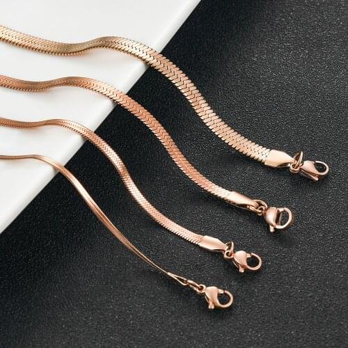 Stainless Steel Snake Rose Gold Color Tone Necklace Flat Chain Jewelry Gift DIY Findings Accessories