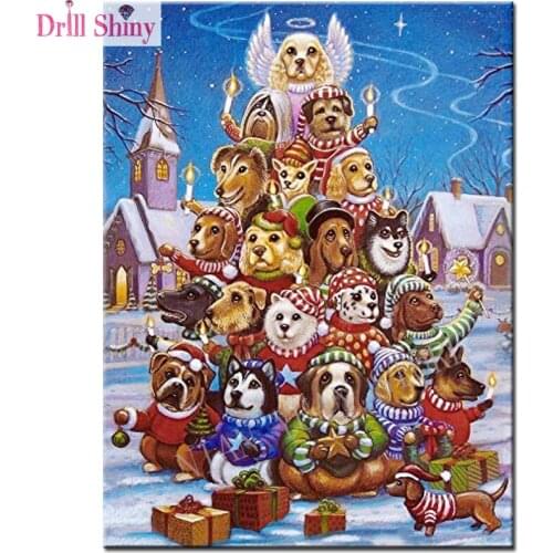 Full,Diamond Embroidery,5D,Diamond Painting Christmas,dog,tree,3d picture,image,Stitch Cross,3D,Diamond Mosaic,Needlework,Crafts