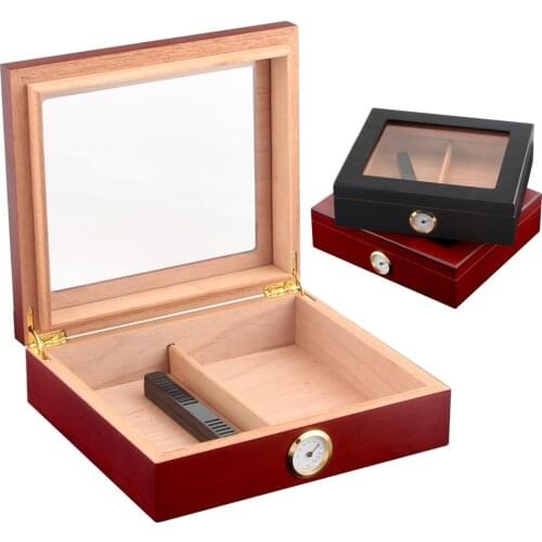 Handmade Cigar Humidor Portable Travel Case Glasstop Cigar Displaying Cabinet