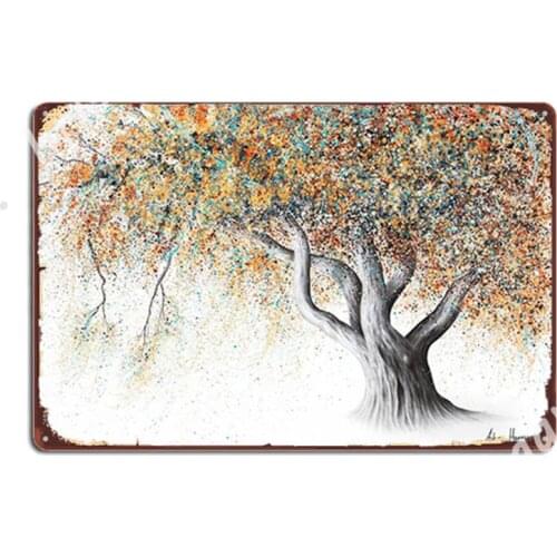 Rusty Autumn Tree Metal Signs Plaques Mural Vintage Club Party Tin sign Posters