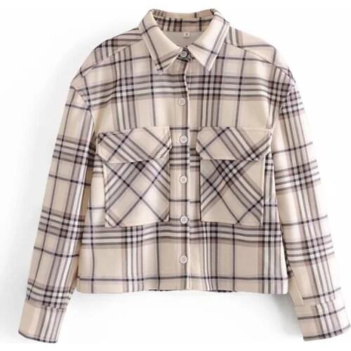 Spring Autumn 2021 Women Plaid Pattern Short Jacket Coat Ladies Long Sleeve Loose Casual Oversize Boy Friend Coat Tops