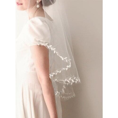 2 m Long Vintage Bridal Wedding Veils Bow Tulle Willow branches Appliques edgeVeils for brides voile de Mariage velo de novia