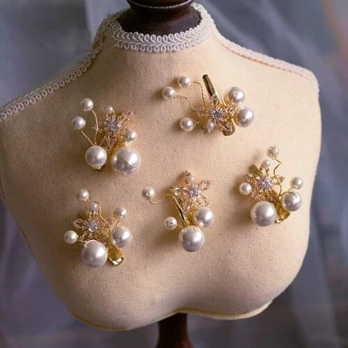 5 pieces Gold Zircon Wedding Hairpins Pearls Brides Hair clips Headdress Wedding Hair Accessory Woman Hair Jewelry