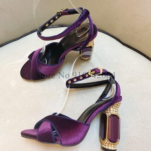 New Design Clock Heel Sandals Women Cross Belt Ankle Strappy Crystal Rhinestone Summer Dress Shoes Woman