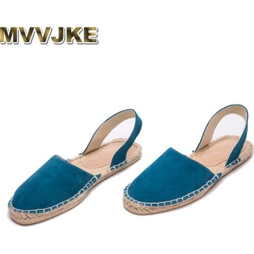 MVVJKE Brand Women Flat Sandals Summer Shoes Woman Straw Fishman Sandals Ladies Flats Casual Shoes Round Toe Pink Navy Plus