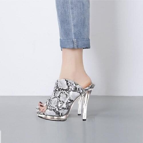 5 Inch Models Snake Print Dress Women Stripper Heels Peep Toe Concise Platform Slippers Sexy Fetish Nightclub Pole Dance Shoes