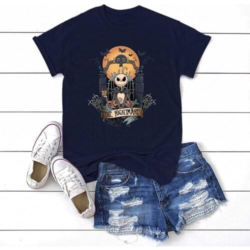 Nightmare Before Christmas Printing T-shirts Female Short Sleeve Casual Vintage Shirt WomenLoose High Quality Tees For Women