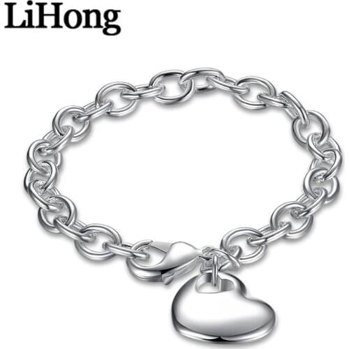 New Style 925 Sterling Silver Solid Heart Pendant Bracelet For Feminine Charm Wedding Engagement Fashion Party Jewelry