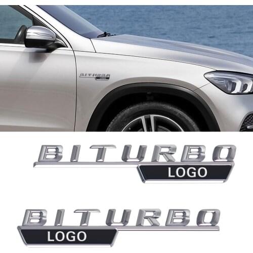1 Pair Silver For AMG Mercedes BITURBO AMG Side Fender Sticker CLS CLA W117 W212 E63 W202 W205 W176 Auto Tuning Accessories